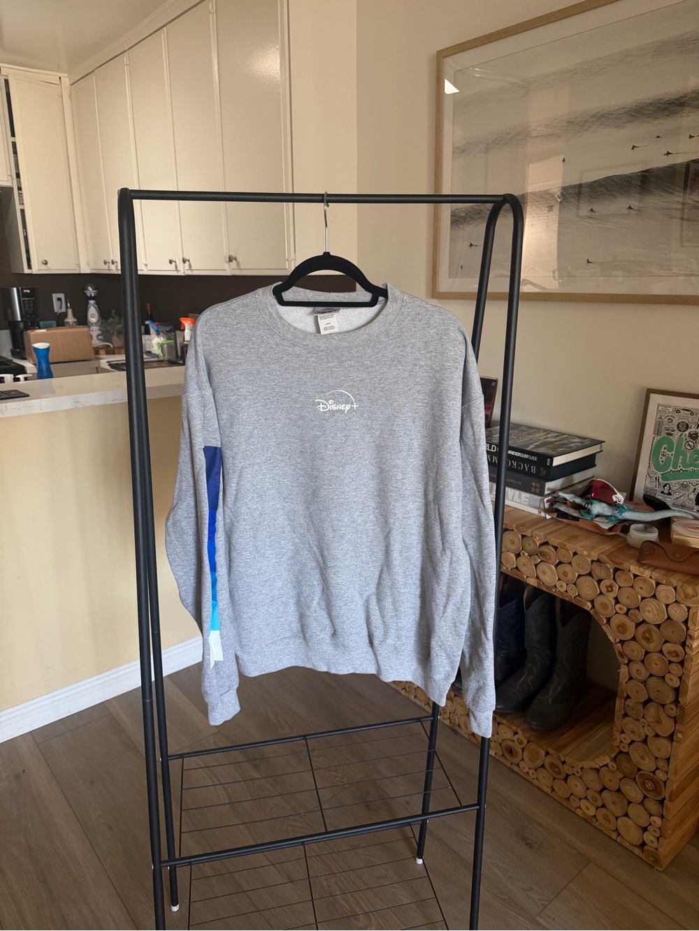 Disney+ Launch Crewneck Sweatshirt Heather Gray Blue Gradient Sleeve Size L